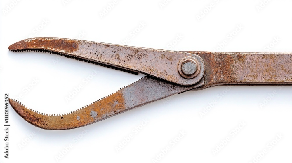 Rusty mechanical riveter tool for repair isolated on white background showcasing vintage craftsmanship and engineering history. Rusty mechanical riveter tool for repair isolated on white background showcasing vintage craftsmanship and engineering history.