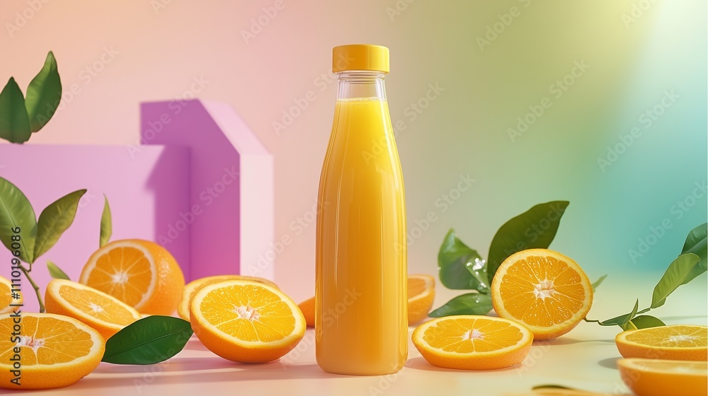 A fresh orange juice bottle styled A fresh orange juice bottle styled