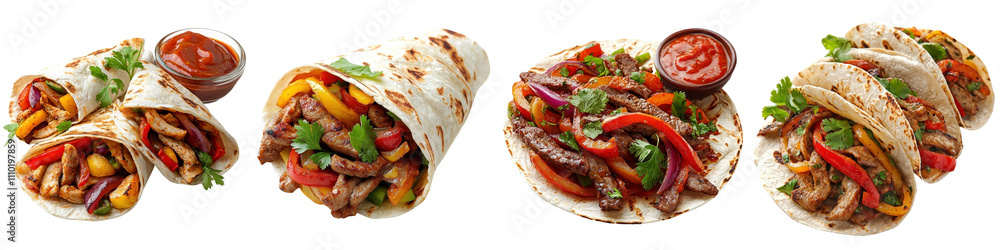 Fajitas with spreading sauce, isolated on a white background. Mix Collection PNG. Fajitas with spreading sauce, isolated on a white background. Mix Collection PNG.