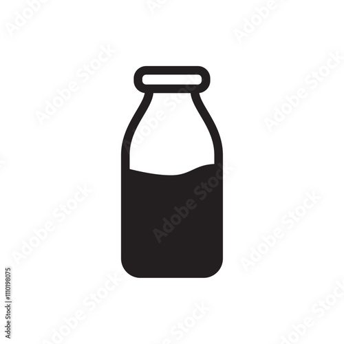 Dairy icon with glass bottle filled with milk for fresh dairy products
