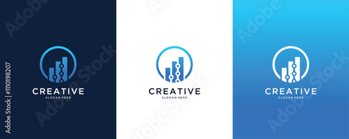 Abtract global financial statistics, digital economy growth, virtual world, logo design illustration.