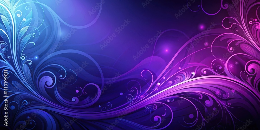 Abstract Floral Design with Swirls and Glowing Lights in Shades of Purple and Blue Abstract Floral Design with Swirls and Glowing Lights in Shades of Purple and Blue