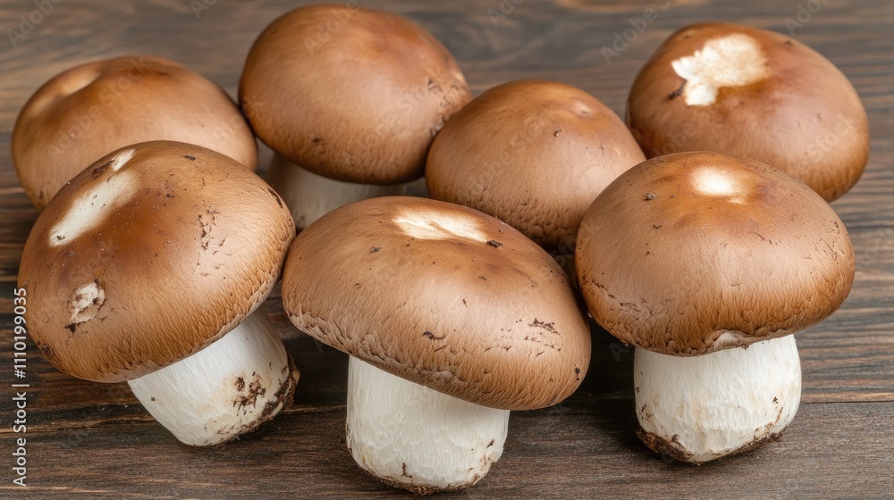 Fresh Boletus Mushrooms Arranged on Dark Wooden Surface with Space for Text Ideal for Culinary or Nature-Themed Projects Fresh Boletus Mushrooms Arranged on Dark Wooden Surface with Space for Text Ideal for Culinary or Nature-Themed Projects