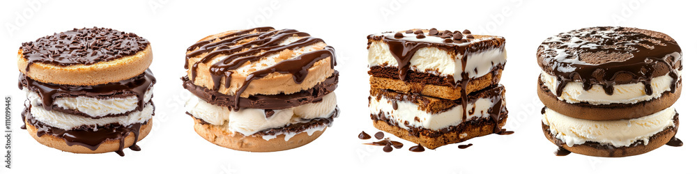 Ice cream sandwich with sauce spreading, isolated on a white background. Mix Collection PNG. Ice cream sandwich with sauce spreading, isolated on a white background. Mix Collection PNG.