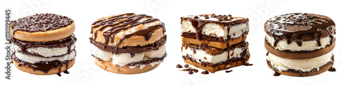 Ice cream sandwich with sauce spreading, isolated on a white background. Mix Collection PNG.