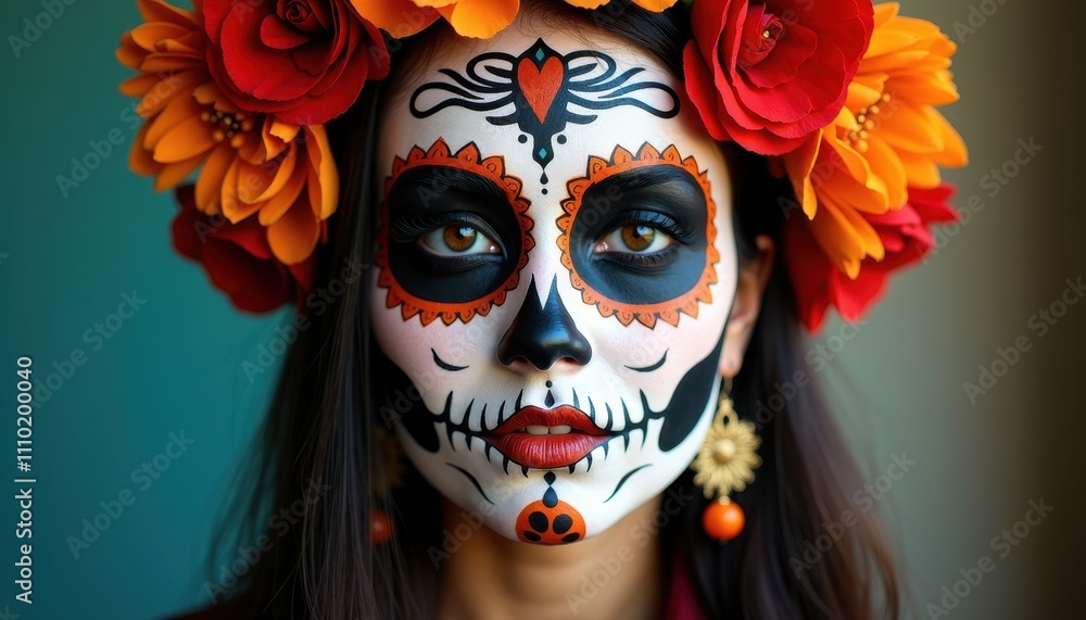 Unique Portrait Photography Featuring Day of the Dead Makeup and Cultural Symbols. Unique Portrait Photography Featuring Day of the Dead Makeup and Cultural Symbols.