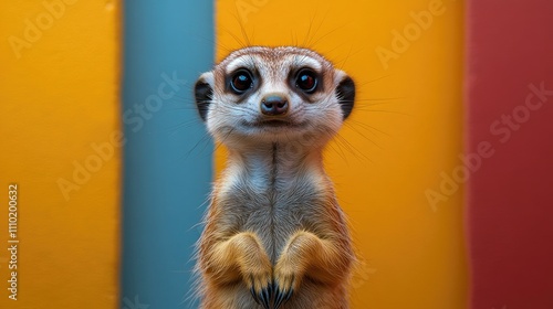 Meerkat displaying various poses against a colorful backdrop showcasing its curious and playful nature.