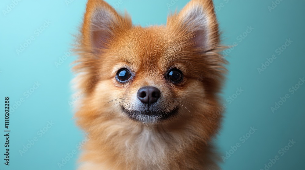 Pomeranian puppy portrait showcasing its adorable features against a soft blue background for pet-themed design projects Pomeranian puppy portrait showcasing its adorable features against a soft blue background for pet-themed design projects