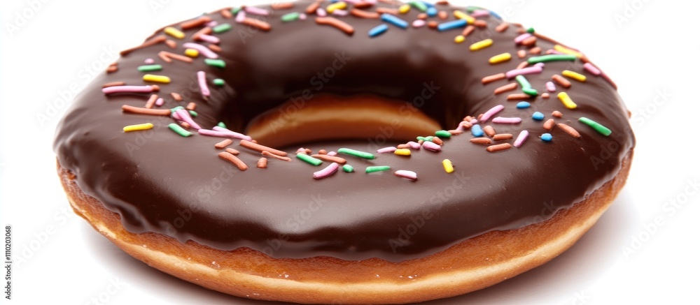 Chocolate Doughnut Topped with Colorful Sprinkles on a White Background Delicious Sweet Treat Pastry for Desserts and Breakfast Chocolate Doughnut Topped with Colorful Sprinkles on a White Background Delicious Sweet Treat Pastry for Desserts and Breakfast