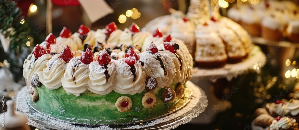 Festive Joulutorttu pastry adorned with cream and berries at a holiday celebration display Festive Joulutorttu pastry adorned with cream and berries at a holiday celebration display