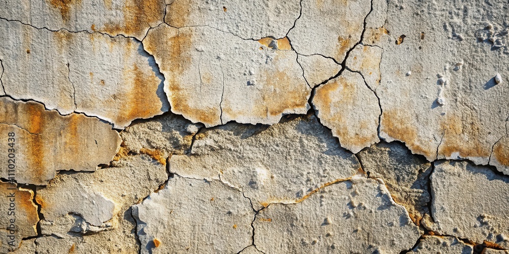 A close-up view of a weathered concrete wall, revealing a network of cracks and a faded layer of orange paint A close-up view of a weathered concrete wall, revealing a network of cracks and a faded layer of orange paint
