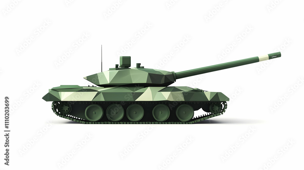 A geometric representation of a military tank in camouflage colors. A geometric representation of a military tank in camouflage colors.