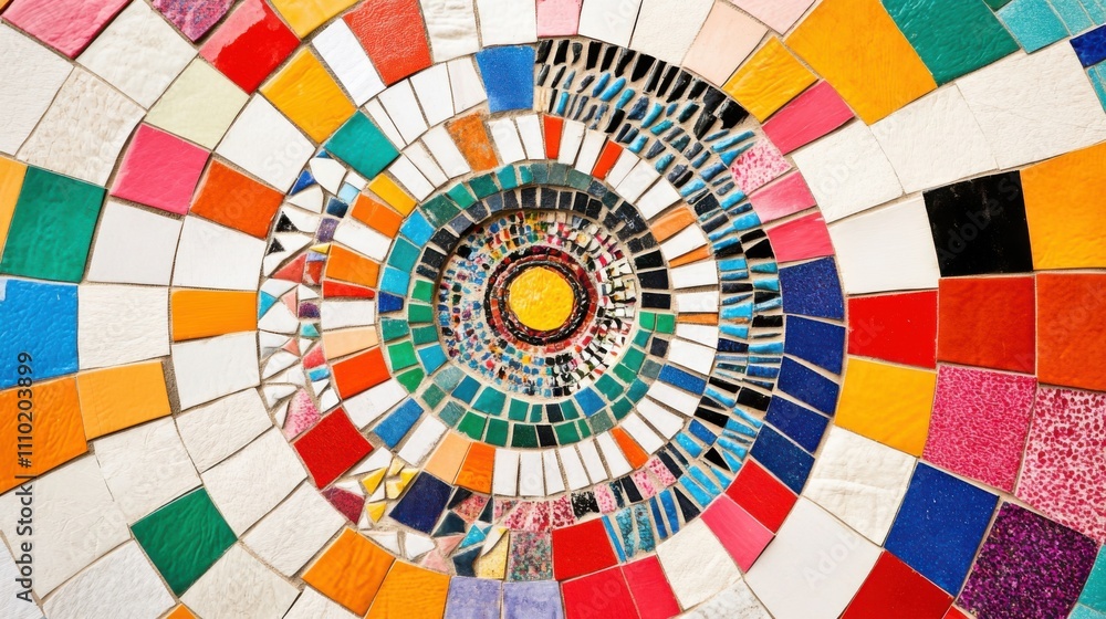 A vivid depiction of multicultural exchange with a circular mosaic made from various traditional patterns representing different cultures, symbolizing global unity, minimalist composition A vivid depiction of multicultural exchange with a circular mosaic made from various traditional patterns representing different cultures, symbolizing global unity, minimalist composition