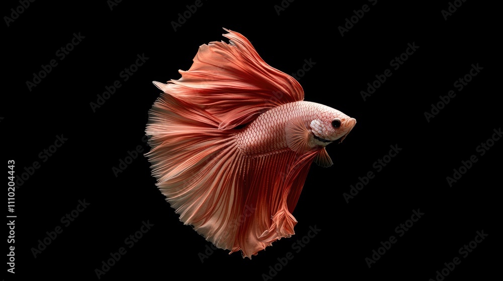Fototapeta premium Elegant Red Siamese Betta Fish Swimming Gracefully in Dark Background Ideal for Aquatic Theme and Nature Photography Projects