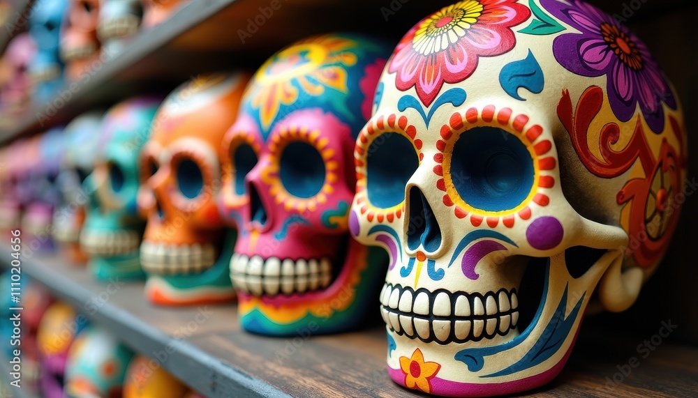Fototapeta premium Colorful Mexican Skull Decor for Day of the Dead Celebrations.