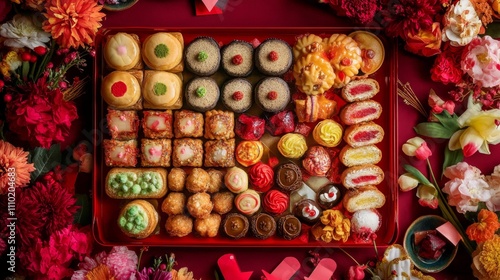 Traditional Pastries and Sweets Artfully Arranged on a Tray