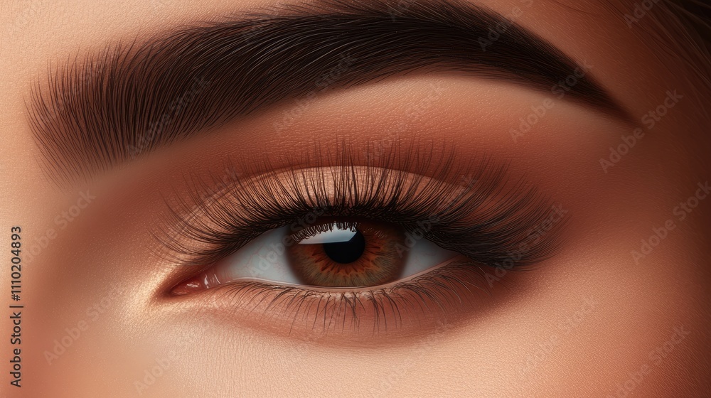 Close-Up of Beautiful Brown Eye with Long Lashes and Defined Brow Close-Up of Beautiful Brown Eye with Long Lashes and Defined Brow