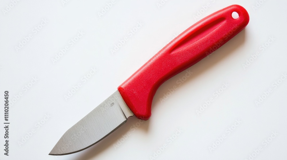 Safety utility knife with red handle on white background suitable for home improvement and crafting projects Safety utility knife with red handle on white background suitable for home improvement and crafting projects