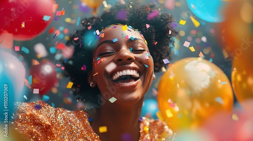 National Joy Day showcases happiness through vibrant confetti and balloons in a studio, where cheerful individuals share treats and laughter, embodying togetherness.