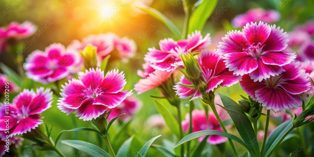 Obraz premium Pink and White Flowers Bloom in the Sunlight, Basking in the Warmth of the Golden Hour