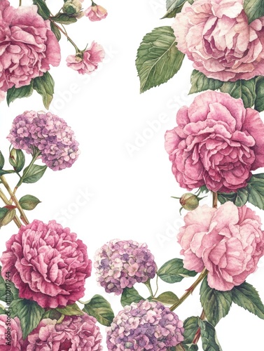 Pink flowers on white background