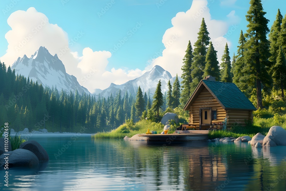 Fototapeta premium The local fisherman's cottage illustration 