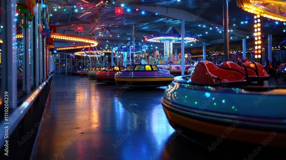 A carnival with many rides including a carousel A carnival with many rides including a carousel