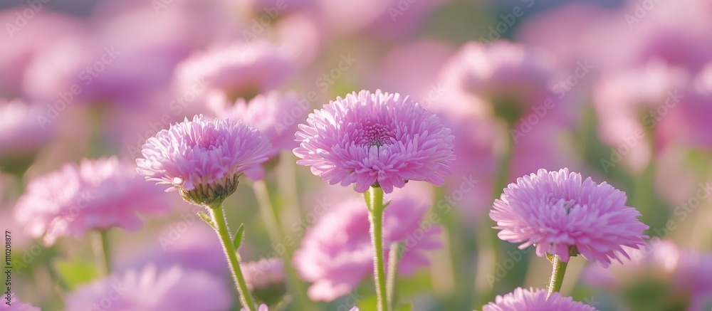 Fototapeta premium delicate pink flowers blooming in a vibrant spring garden with soft sunlight creating a dreamy atmosphere