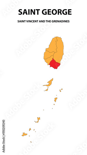 Saint George Map is highlighted on the Saint Vincent and the Grenadines map with detailed state and region outlines. photo