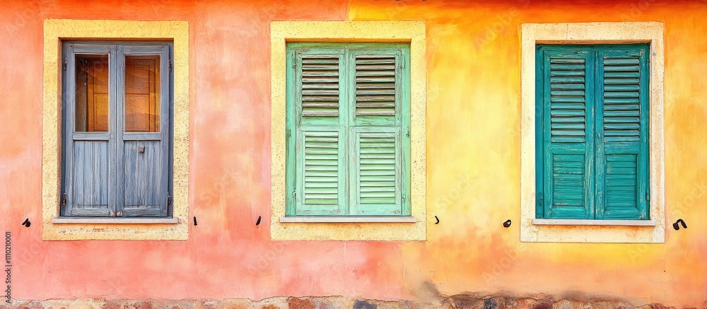 Colorful architectural facades with vibrant windows in pastel tones depicting Mediterranean charm and cultural heritage in Palma. Colorful architectural facades with vibrant windows in pastel tones depicting Mediterranean charm and cultural heritage in Palma.