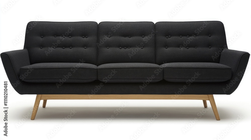Scandinavian Style Sofa with Button Tufting and Wooden Legs in Modern Living Room Design Scandinavian Style Sofa with Button Tufting and Wooden Legs in Modern Living Room Design
