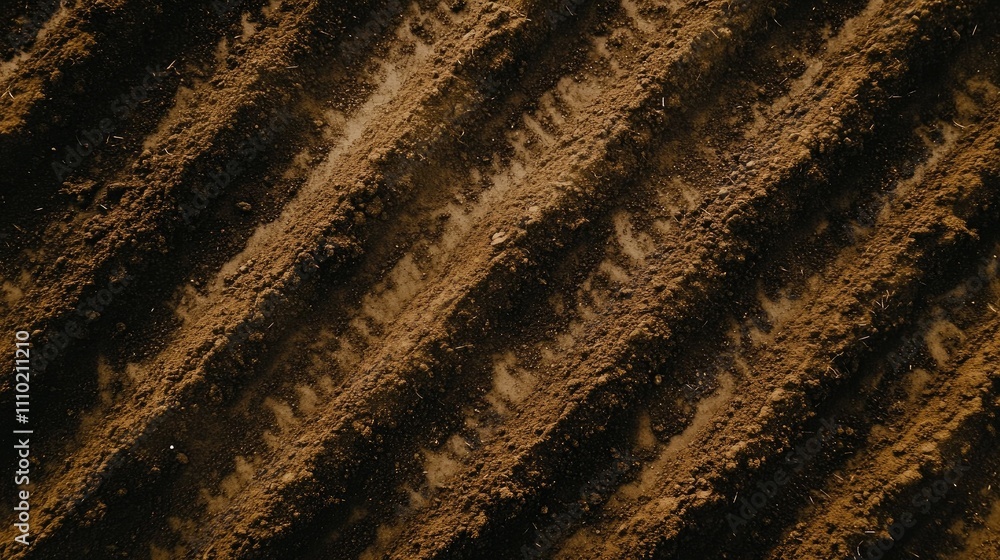Close up of tillage soil in agricultural field prepared for planting showing rich textured earth for crop cultivation Close up of tillage soil in agricultural field prepared for planting showing rich textured earth for crop cultivation
