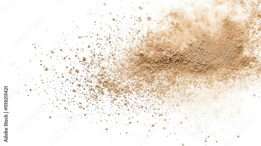 Translucent compact powder texture showcasing loose particles isolated on white background for cosmetic product representation Translucent compact powder texture showcasing loose particles isolated on white background for cosmetic product representation