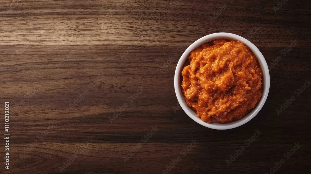 Creamy Orange Dip in Bowl on Wooden Table with Natural Texture Creamy Orange Dip in Bowl on Wooden Table with Natural Texture