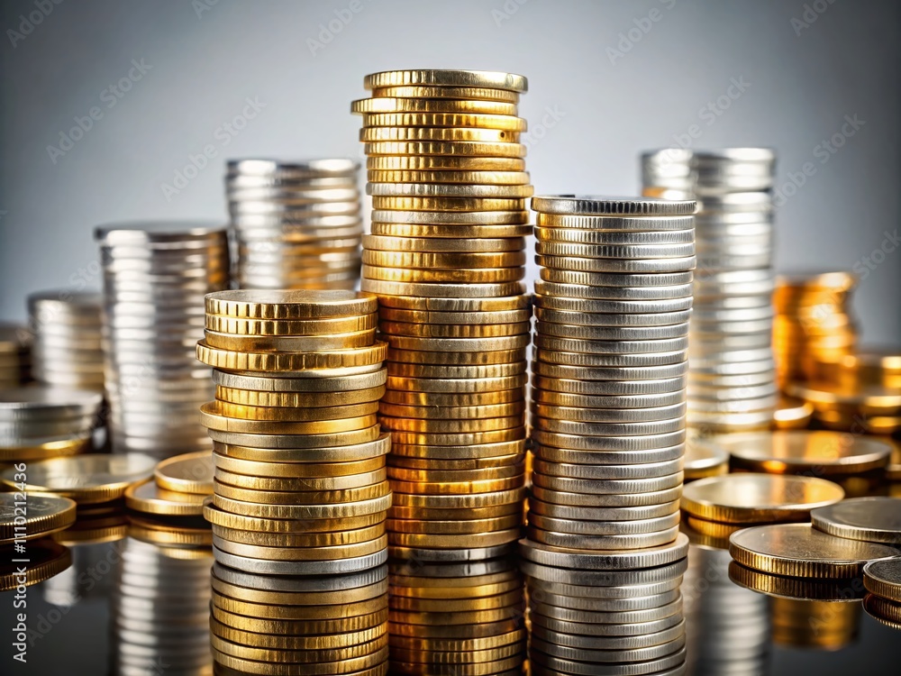 A Stunning Collection of Silver and Golden Coins Isolated on a Clean Background, Perfect for Financial Illustrations and Wealth Representation in Architectural Photography A Stunning Collection of Silver and Golden Coins Isolated on a Clean Background, Perfect for Financial Illustrations and Wealth Representation in Architectural Photography