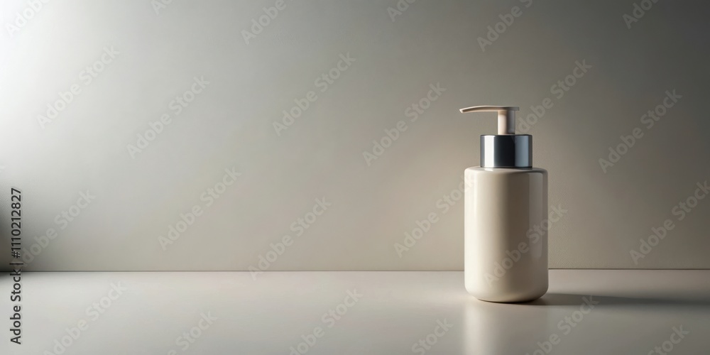 A simple white pump bottle with a metallic cap sits on a clean, white surface, bathed in soft, natural light. The background is a minimalist, off-white wall, creating a clean, uncluttered aesthetic. A simple white pump bottle with a metallic cap sits on a clean, white surface, bathed in soft, natural light. The background is a minimalist, off-white wall, creating a clean, uncluttered aesthetic.