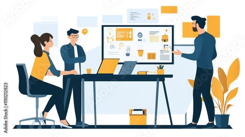 llustration of cheerful workspace with a gratitude board and inspirational quotes, encouraging positivity and reducing workplace stress