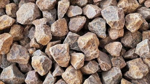 Textured background of river rocks in natural earthy tones for decorative or landscaping purposes photo