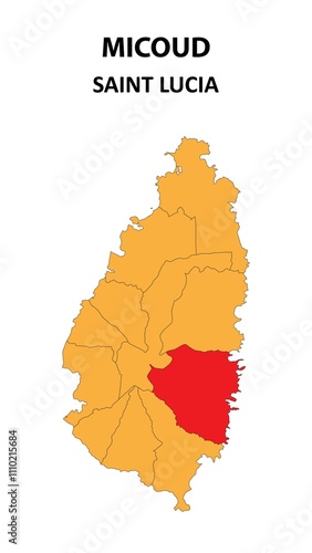 Micoud Map is highlighted on the Saint Lucia map with detailed state and region outlines. photo