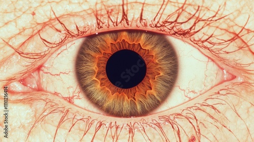 Close up of subconjunctival hemorrhage showcasing detailed eye anatomy during an ophthalmic examination photo