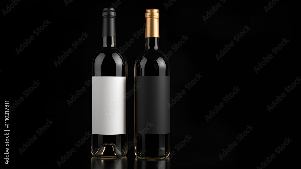 White wine bottle with empty label, alcohol drink isolated on black background with copy space White wine bottle with empty label, alcohol drink isolated on black background with copy space