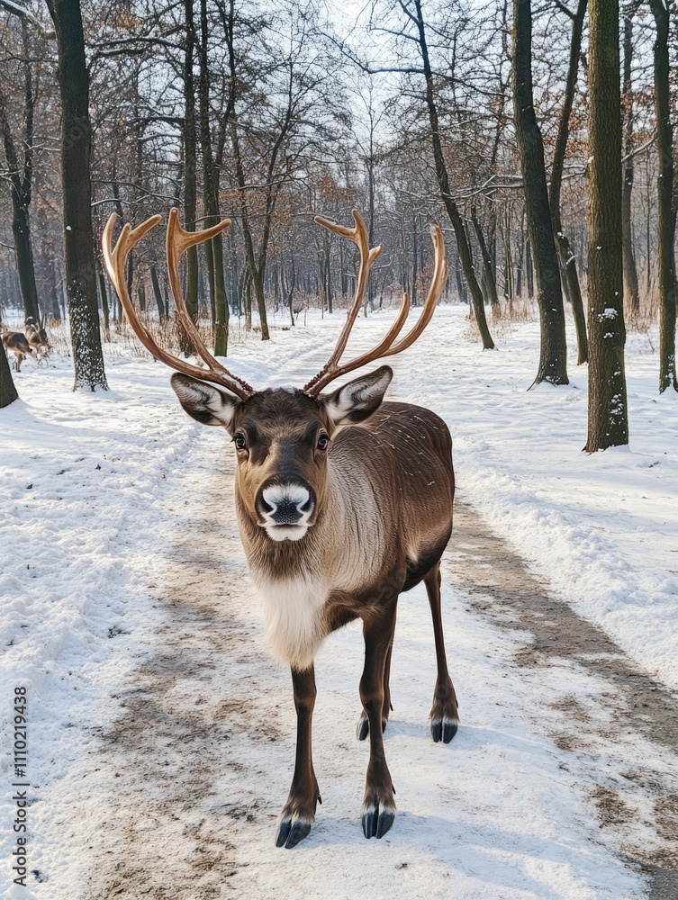 Fototapeta premium Reindeer in Snowy Forest
