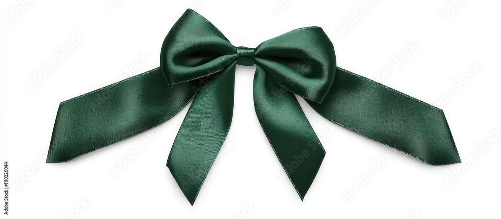 Elegant green satin ribbon bow isolated on a clean white background perfect for gift wrapping and decorative purposes. Elegant green satin ribbon bow isolated on a clean white background perfect for gift wrapping and decorative purposes.