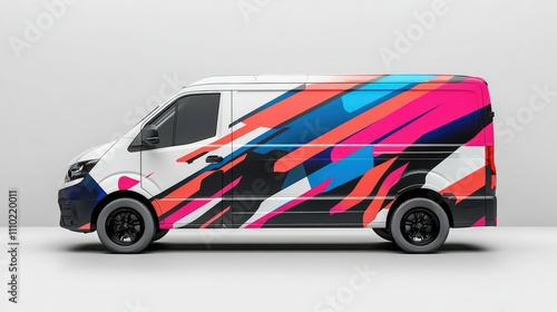 Colorful abstract design on a delivery van. photo