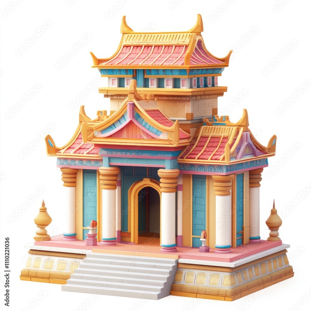 Colorful Asian-style temple illustration. Colorful Asian-style temple illustration.