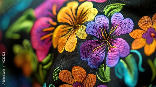 Batik design featuring vibrant floral patterns on traditional Indonesian clothing fabric photo