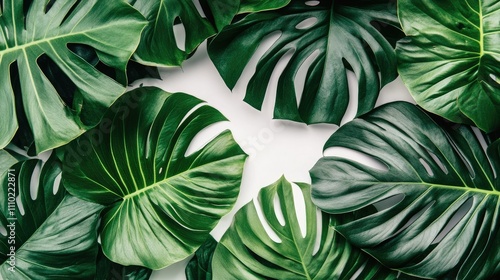 Wallpaper Mural Lush green tropical leaves arranged artistically on a clean white background, highlighting rich textures and vibrant hues, nature, foliage, botanical decor. Torontodigital.ca
