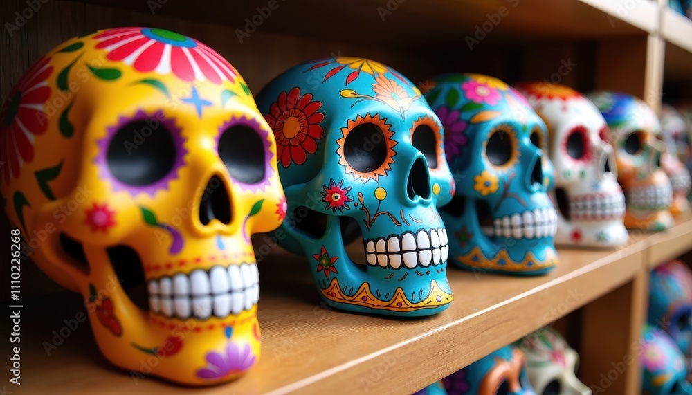 Folk Art Skulls and Day of the Dead Decor Celebrating Mexican Heritage and Tradition. Folk Art Skulls and Day of the Dead Decor Celebrating Mexican Heritage and Tradition.