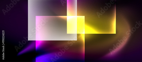 Glass squares with neon shiny light abstract background