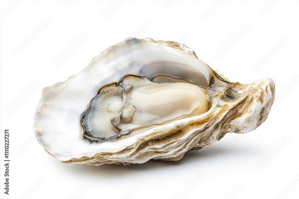 Fresh oyster with shell isolated on white background, Selective focus shell off oyster on white. Fresh oyster with shell isolated on white background, Selective focus shell off oyster on white.